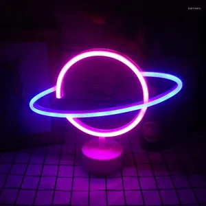 Nocne światła świąteczne planeta USB Neon Lampka Flamingo Lampa Xmas Party Stół Kactus Bateria zasilana do sypialni dekoracja ślubna