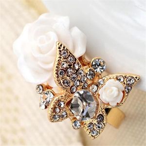 Cluster Ringe Vintage Böhmischer Stil Rose Blume Schmetterling Ring Luxus Mehrfarbige Kristall Damen Finger Elegante Dame Offene Schmuck Geschenke