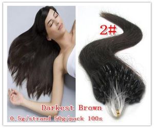 16quot24quot 500s 05g S 2 Dark Brown Loopmicro Ring Hair Extension100 Remy Brazilian Human Hair Extensions DHL SHP1396574