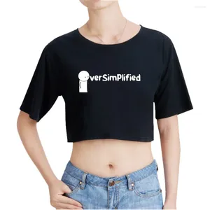 Mulheres Camisetas Oversimplified Vintage 90s Crop Top Exposto Umbigo T-shirt Oversize Oneneck Tops Mulheres Engraçadas Camiseta Moda