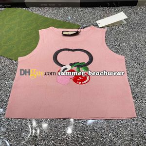 Embroidered Beaded Knitted Vest Cute Cherry Knit Vest Summer Sleeveless Knit Tops Casual T Shirt Knitted Camisole