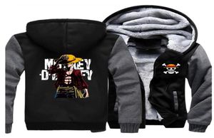 Men039s Hoodies Sweatshirts Tek Parça Ceketler Erkekler Luffy Japonya Anime Sweatshirt Kış Kalın Fermuarı Polar Korsan Kral CoA9745905