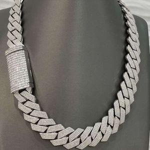 Iced Out Jewelry 925 Sterling Silver Baguette Fecho Hip Hop 20mm Moissanite Cuban Link Chain