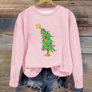 Abbigliamento etnico Divertenti camicie con stampa di alberi di Natale per donna Pullover grafici a maniche lunghe Top Felpe girocollo oversize