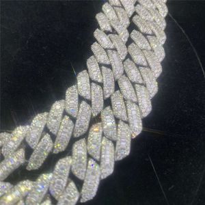 15mm VVS Moissanite Diamond Sterling Silver 925 화이트 골드 남자 힙합 남자 보석 블링 바게트 Moissanite Cuban Link Chain