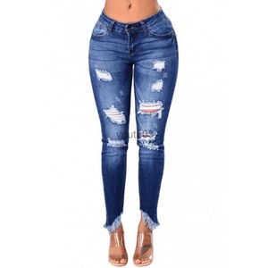 Women's Jeans Jeans Fashion Denim Washed Mid Waist Hole Ripped Hollow Out S-2XL 240304