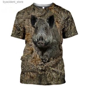 Herr t-shirts kamouflage jakt djur vildsvin 3d t-shirt sommar fritid herrar t-shirt mode street kvinnor pullover kort ärmjacka L240304