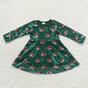 Girl Dresses Wholesale Infant Toddler Long Sleeves Christmas Hats Sequins Dress Kids Green One Piece Children Baby Clothing