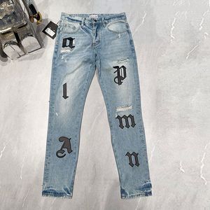 Herren-Jeanshose, Palm-Designer-Jeans, modische Hose, Logo-Patches, reguläre 5-Taschen, gerades Design, Retro-Streetwear, Urlaubs-Jogginghose, Jogger-Hose