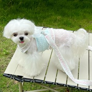 Arnês Jewlery Moda Tweed Dog Harness Colete Fantasia Bowknot Rhinestone Suiting Filhote de Cachorro Leash Ajustável Kitty Roupas Cinta Peito Nylon