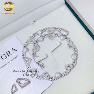 Collana a forma di cuore da 8 mm di moda di vendita calda da donna in argento sterling 925 con catena a maglia cubana Baguette Moissanite