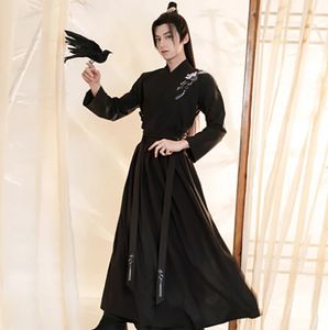 Büyük boy 3xl Hanfu Erkekler Antik Çin Siyah Setleri Karnaval Cadılar Bayramı Cosplay Kostüm Kıyafeti 240220