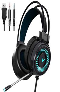 Fones de ouvido gamer fones de ouvido com microfone surround som estéreo usb colorido luz com fio para pc laptopheadsetsheadsets8721129