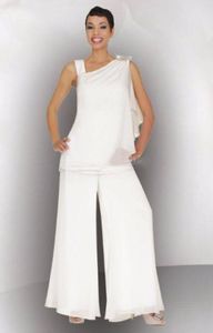 Mother Of The Bride Groom Pant Suit Ruched Crystal Plus Size White Chiffon Elegant Women Formal Wedding Guest Dresses1456113