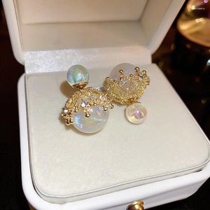 Stud Earrings Ajojewel AB Pearl Studs For Women Double-sided Balls With Golden Crown Luxury Brand Jewelry Wholesale