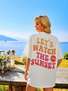 Damen-T-Shirts „Let's Watch The Sunset“-Drucke, Damen-Baumwoll-T-Shirts, lässig, übergroß, kurzärmelig, All-Math-O-Ausschnitt, weiche T-Shirt-Kleidung, weiblich