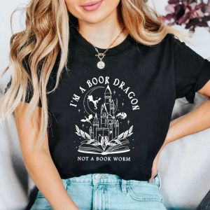 T-shirt Ben bir kitap ejderha değil kitap değil solucan tshirt fantastik kütüphaneci okuma tees üstleri sevimli kadınlar kitap kurdu okuyucu hediye gömlek