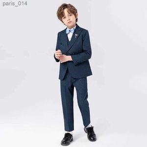 Suits Boys Navy Blue Slim Fit Suits Formal Wear Childrens Teenagers Best man Performance Host Clothes Kids Students Party Full Dress