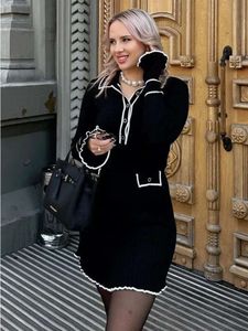 Tossy Ruffled Fashion Knit Kobiety jesienny żebrowany kontrast długi rękaw z wysokim talią suknię klapową Knitwear Ladies Maxi sukienka maxi