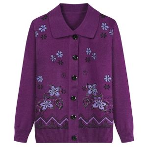 Cardigans XL5XL Middle Age Mother Knitted Cardigan Sweater Coats Spring Autumn Women Knitwear Tops 6070 Old Grandma Clothes WQ1101