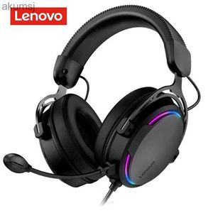 Mobiltelefonörlurar Lenovo x370 Tung basstereo headworn headset för hem esportsspel med mikrofondator RGB ett klickskontroll hörlurar YQ240304