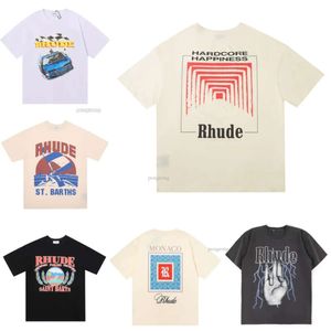 Rhude Summer Designer Men's Casual T-Shirt Top Luxury Monogram Printed Shirt Men's and Women's Short Sleeve Fashion T-Shirt Skateboard Men's Shirt Trend 187