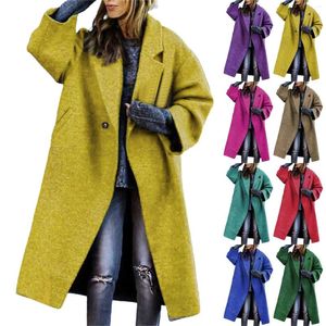 Jaquetas femininas casuais casaco longo cinto menos lapela solto encaixe mulheres casacos de lã senhoras inverno