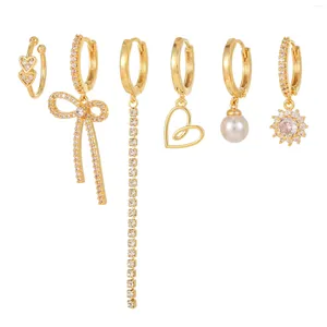 Stud Earrings 6 Pcs Asymmetric Love Earring Long Tassel Zircon Bowknot Female Fashion Luxury Pearl Set Wholesale