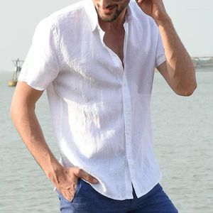 Camicie casual da uomo Camicia estiva a maniche corte Comoda maglietta in lino di cotone tinta unita abbottonata da lavoro