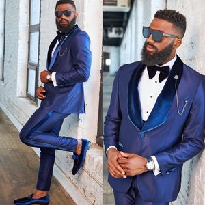 Casual Fashion Wedding Men Suits Tuxedos Groom Wear Blue Notched Lapel Formal Suit Custom Size High Quality 3 Pieces Blazer+Vest+Pant