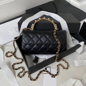 Designer Pearl Tote Bag Luxury Evening Bags 10a Mirror Quality Sheepskin Flap Bags Chain Bag 18cm med ruta 036