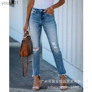 Women's Jeans Womens Jeans WEPBEL Women Ankle Length Denim Pants Trousers Ripped Vintage Button Pockets Fashion Summer 240304