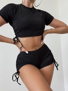 Menas de banho feminina Bikini sexy Biquíni Swimsuit 2024 Pants preto Bikinis Set With Sleeves Women Biquini Summer Bathing Suiting para feminino