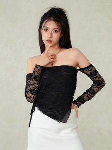 Women's T Shirts Women S Sexy Off The Shoulder Tops Lace Long Sleeve Slim Fit Ruched T-Shirt Going Out Nightout Shirt