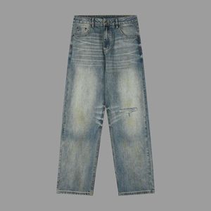 B Home Paris Correto Versão Alta 24S Novo Jeans Desgastado Buraco Calças Perna Reta Pesada Indústria Lama Tingida Casal Estilo s