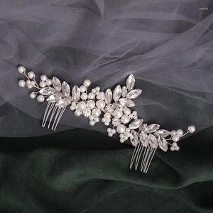 Hårklipp Flower Bride Long Comb smycken Huvudstycken Pearl Side Combs Bruddekorativa tillbehör