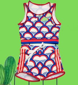 Geometric Pattern Printed Bodysuit Textile Women Letter Tankini Set Lady High Waist Short Swim Pants Pool Party Swimwear3247677