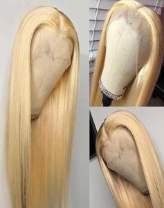 28 30 Inch 13x4 Straight 613 Blonde Bone Straight Human Hair Wigs BrownBurgundyPink Colored Glueless Synthetic Frontal Wig For W8658768