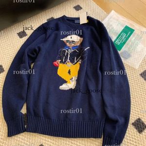 Rl Bear Designer Męskie dzianiny Niedźwiedź Sweter Ralphs Polos Pullover Crewneck Knitted Laurens Sweters Long Rleeve Casual Christmas Printed Mens 758