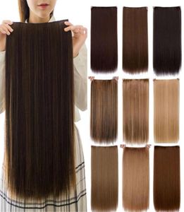 Syntetiska peruker xq Shangke 5 Klipspiece Natural Silky Straight Hair Extvention 24quotinches Clip in Women Pieces Long Fake8373594