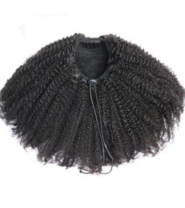 African short human hair ponytail extension Clip in natural afro puffs drawstring curly wig 100g4763794