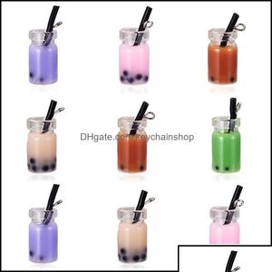 Charms Jewelry Findings Components Creative Resin Pearl Milk Tea Bubble Fruit Juice Cup Bottle Pendant For Jewelr Dhszz Drop Delivery Dhdpp