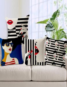 Makeup Women Cours Covers Linen Cotton Pillow Covers Fashion Black White Style Minimalistyczny sofa samochodowa Rzuć poduszka 45cm45cm7318177