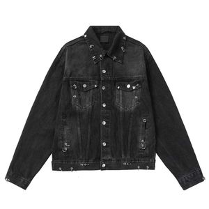 B Hem Paris Rätt hög version 24SS Ny hårdvara Liuding Perforated Fire Machine Head Denim Coat Samma stil för män och kvinnor