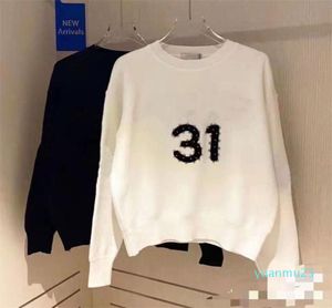 Women039s Pullover Heavy Letter Nail Bead Embroidery Knit Jumper Sweater Fall Winter 22ss New Women Loose White Black