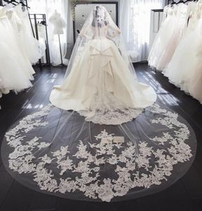 Velo da sposa lungo con bordo applicato in pizzo Bianco Avorio 1T Delicato velo da sposa in pizzo Cappella Cattedrale Fatto a mano personalizzato 5896618