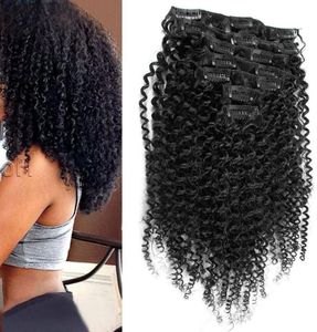 Kinky Curly Clip Ins 100G 120G 7pcs Clip w ludzkich włosach przedłużanie naturalny kolor ludzki klip do włosów w przedłużaniach3959279