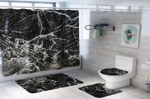 Novo mármore impresso padrão cortina de chuveiro do banheiro pedestal tapete tampa do banheiro tapete antiderrapante conjunto 5536966