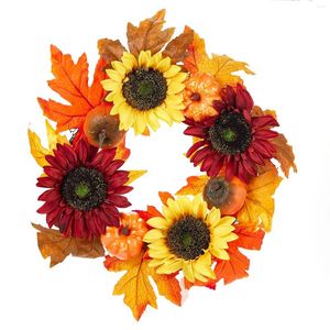 Dekorativa blommor Halloween Wreath Sunflower Pumpkin Holiday Indoor Garland Ytter