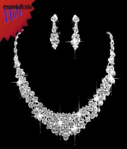 Amandabridal Rhinestones Party Christmas Gift Silver Two Sets Bling Wedding Accessories Bridal Hair Headdress Gift Diamond Necklac5452100